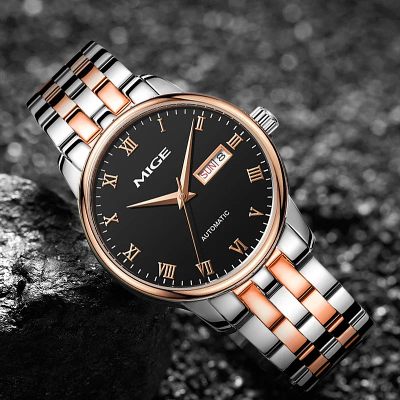 

MIGE Original Miyota Watches for Man Automatic Mens Watch Stainless Steel Waterproof Calendar Week Display Wristwatches