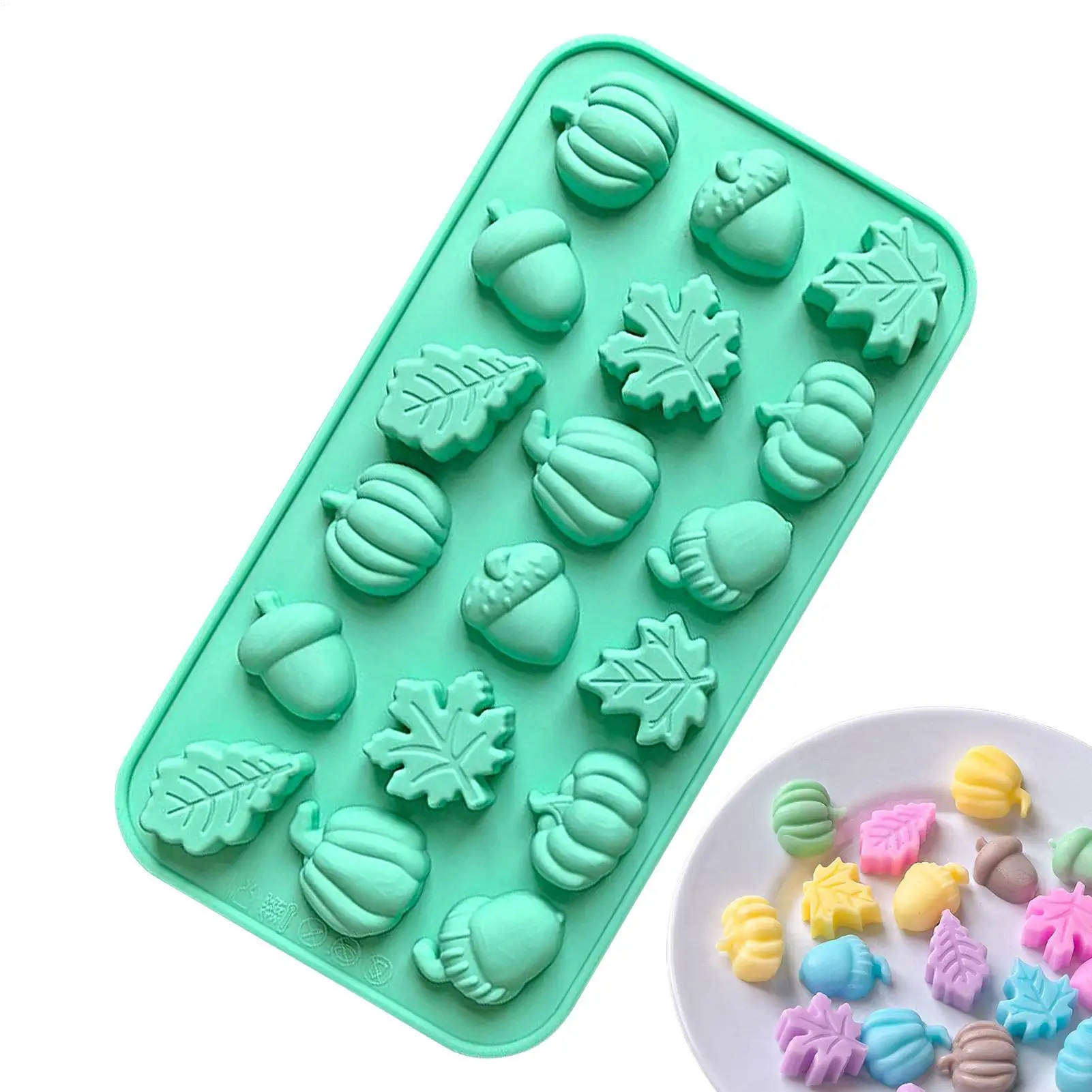 18-Cavity Fall Silicone Molds Pumpkin Pine Cone Maple Leaves Soap Candle Chocolate Craft Autumn Halloween Thanksgiving Decor