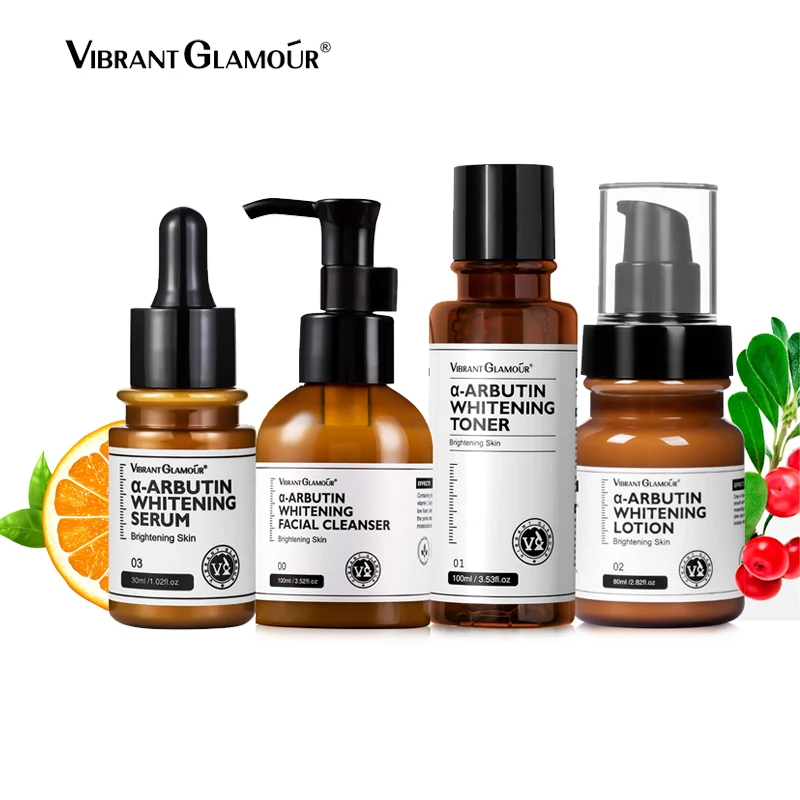 VIBRANT GLAMOUR α-Arbutin  Sets Face Cleanser+ Toner+Lotion+ Face Serum Bleaching 4pcs