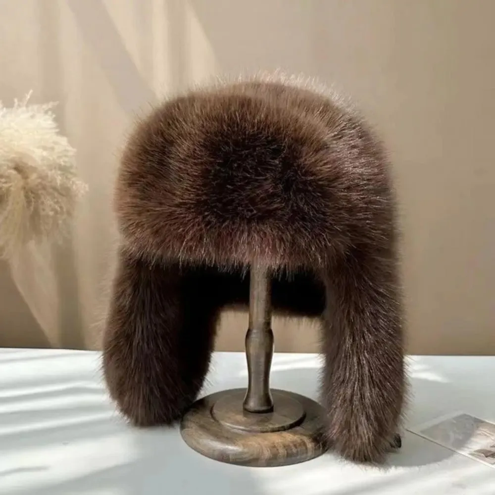 

Fashion Faux Fur Bomber Hat Women Windproof Earflap Cap Thickened Russian Caps Cycling Skiing