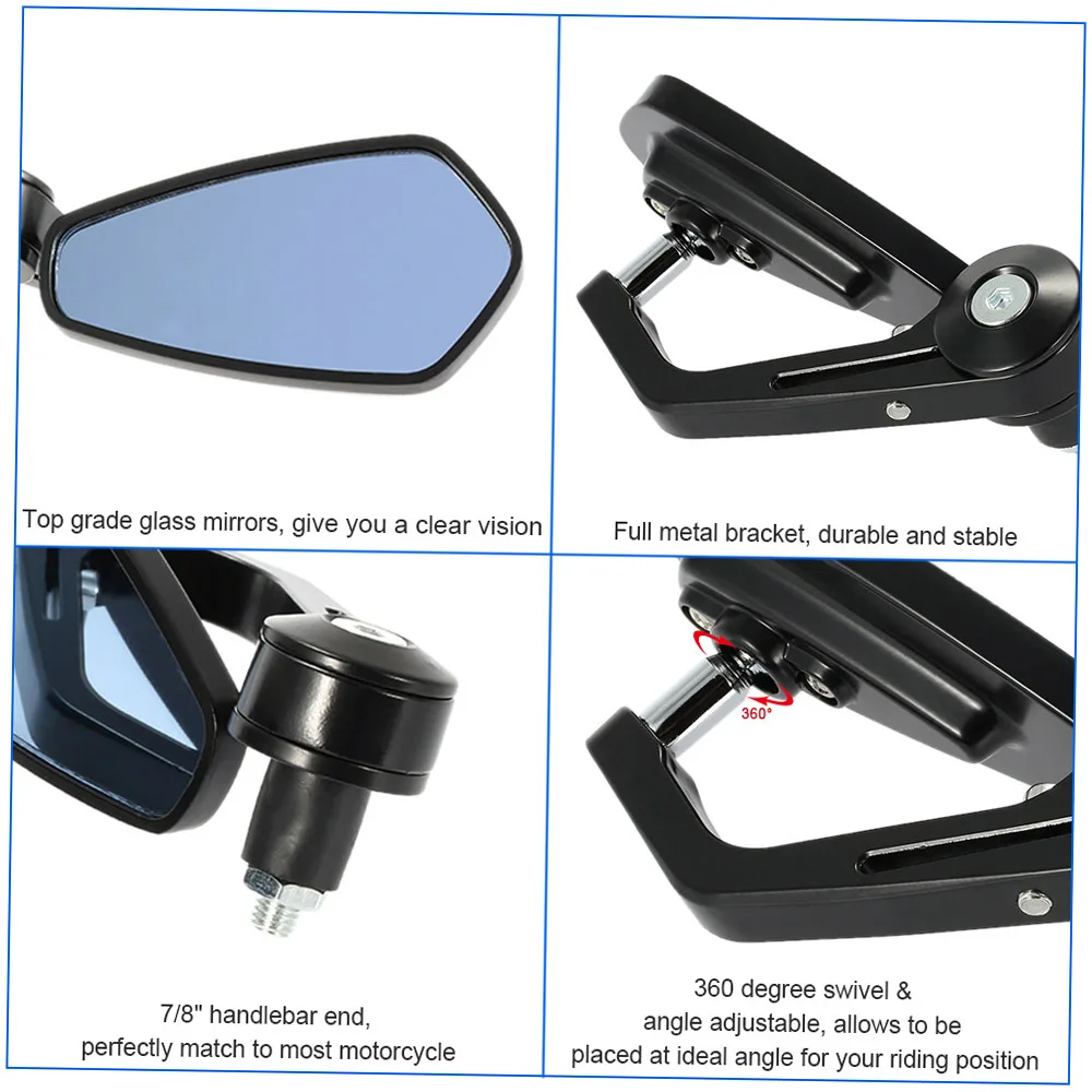 1 Pair of Motorcycle End Bar Rearview Mirror Universal 7/8\