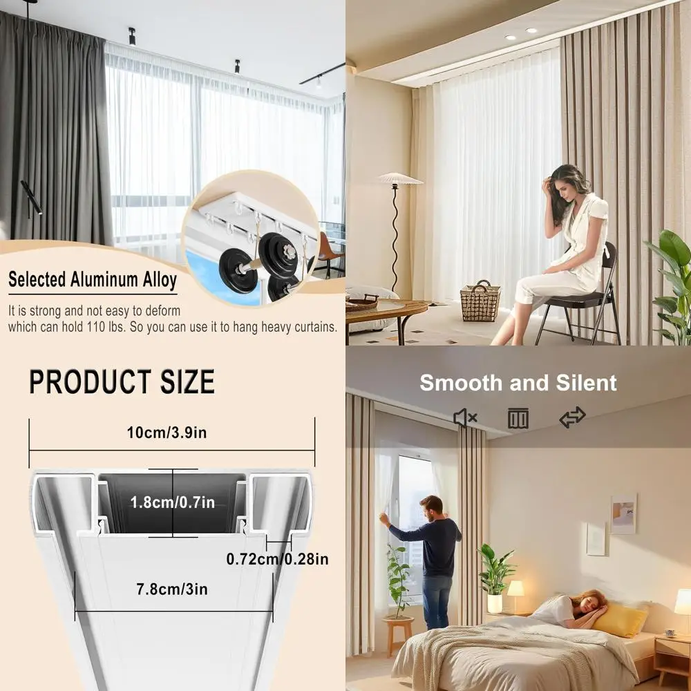 

Бесшумный усиленный двойной карниз, алюминиевый профиль, 280 см, для дома и больниц