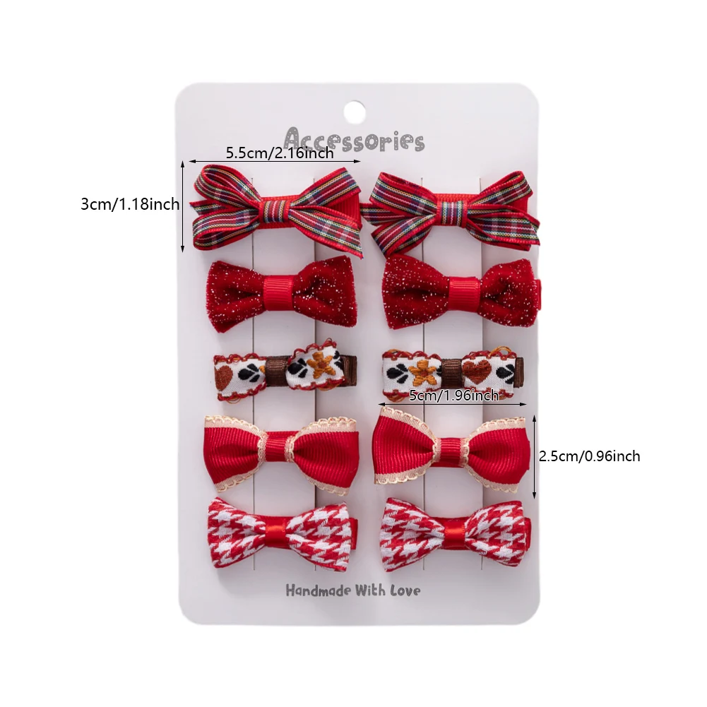 10Pcs/Lot Christmas Baby Girls Hair Clips Ribbon Santa Claus Gift Socks Tree Resin Hair Bows Xmas Dance Party Hairpins Hairgrips