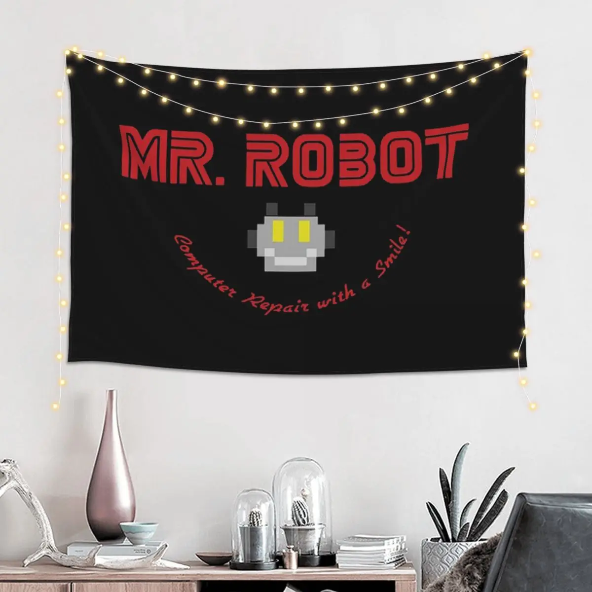 Mr Robot Logo F Society Hacker Tapestry Funny Wall Hanging Aesthetic Home Decor Tapestries for Living Room Bedroom Dorm Room