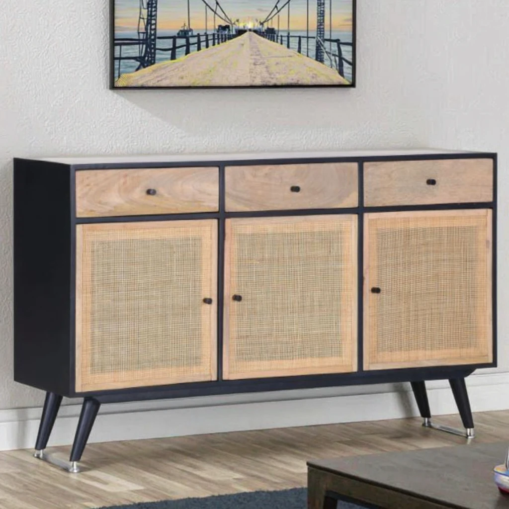 Z DU'S Modern Solid Wood Cabinet With 3 Doors And 3 Drawers,Large Capacity.Elegant Rattan Decoration, Both Beautiful And Practic