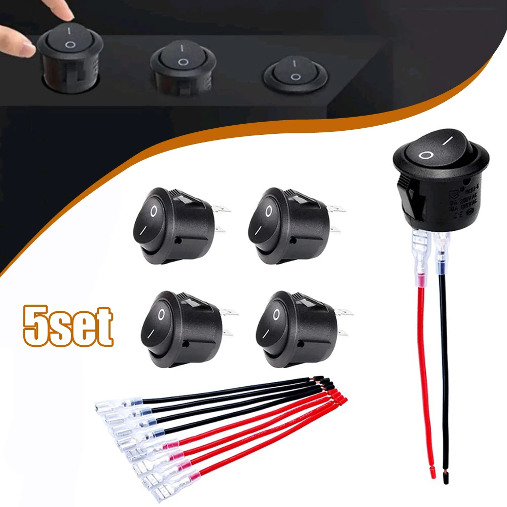 

5Sets Car Universal Round Rocker Switch SPST 12 Volt 20mm ON Off Toggle Switch DC12V Toggle with Wired Switch Auto Accessories