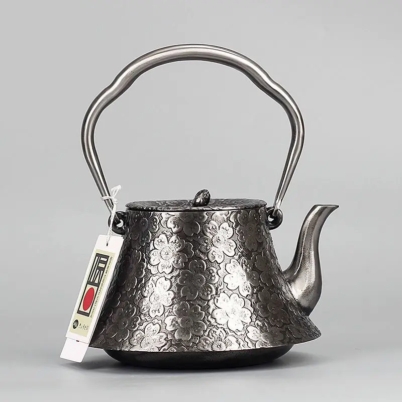 1.4L Cherry Blossom Sand Iron Teapot, Handcrafted Cast Iron Teapot, Large Capacity Electric Kettle