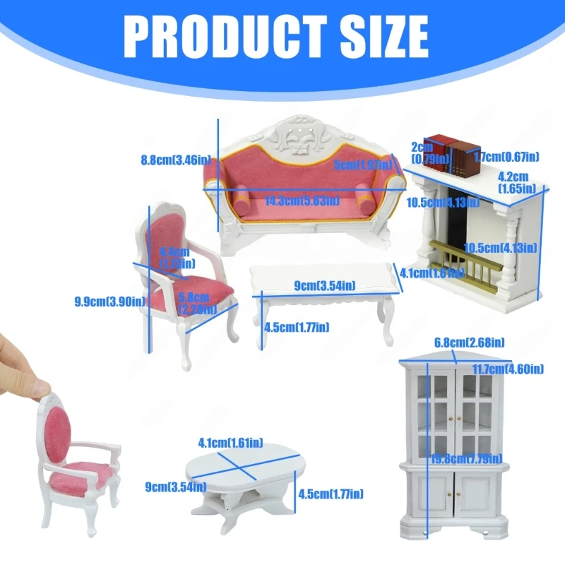 Doll House Living Room Miniature Furniture Model Set For Children Pretend Play 15UB