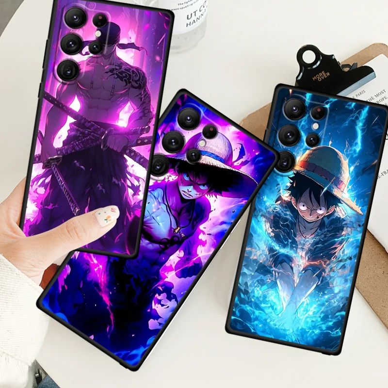 Anime Art One P-Piece Cute For Samsung Galaxy S24 S23 S22 S21 S20 FE S10 S10E Plus Ultra Pro Lite 5G Black Back Phone Case