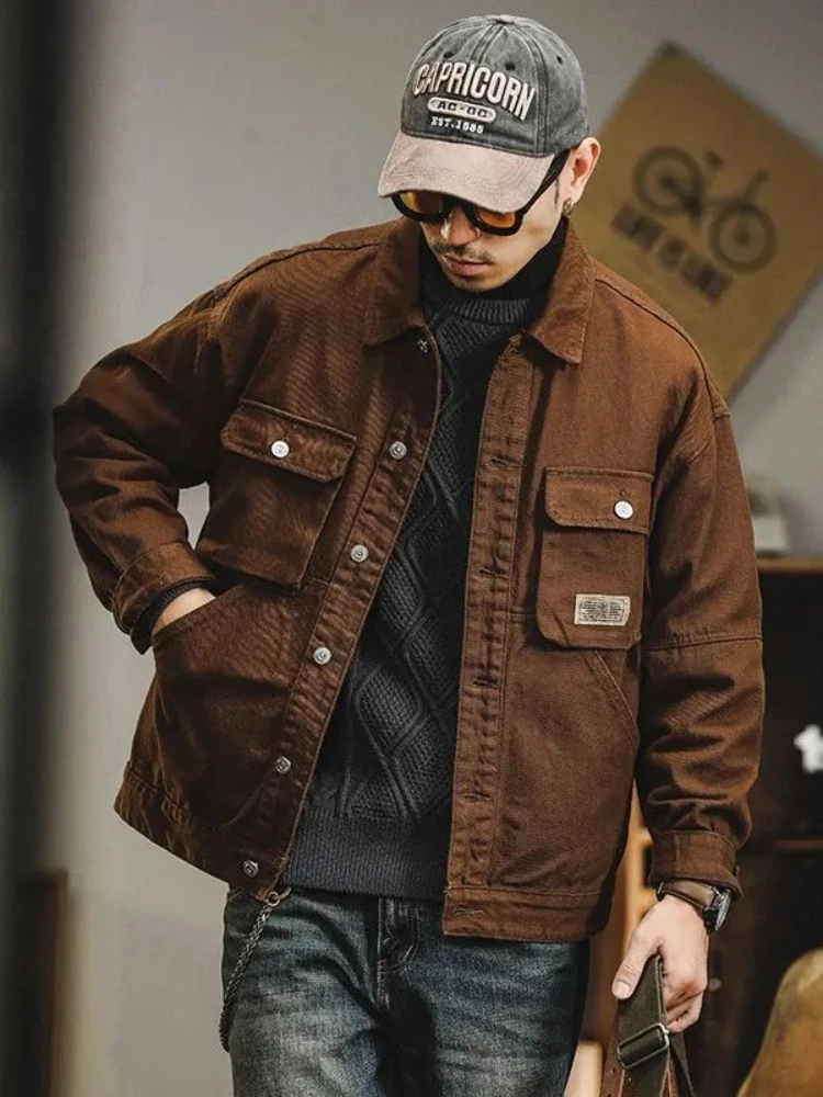 

Men Casual American Retro Heavyweight Denim Jacket Spring Autumn New Loose Fashion Tide Brand Handsome Workwear Coat