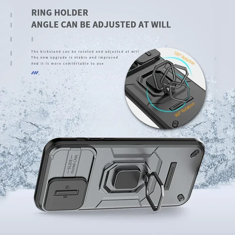 Cxd5 para IPhone 17 Air 16 15 14 13 Plus Pro Max 17 Pro 16 Pro 14pro Ventana de empuje deslizante TPU + PC Anillo de metal Soporte Funda Shell