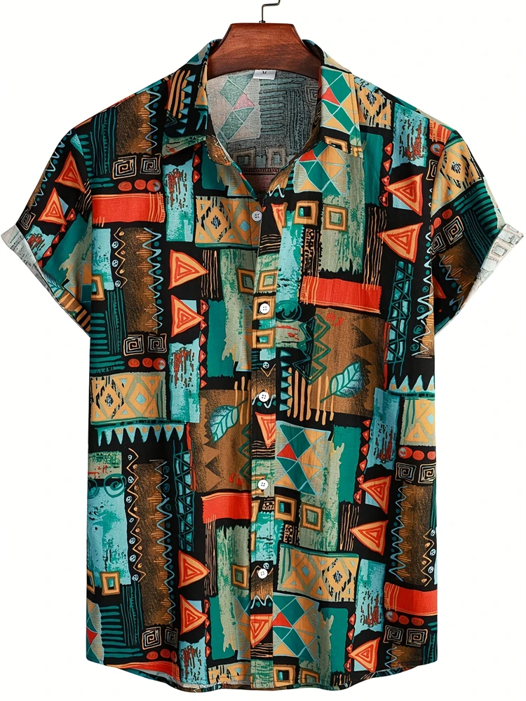 

Лето 202, мужская рубашка с лацканами, винтажный узор, мужская рубашка большого размера, удобная дышащая футболка с короткими рукавами