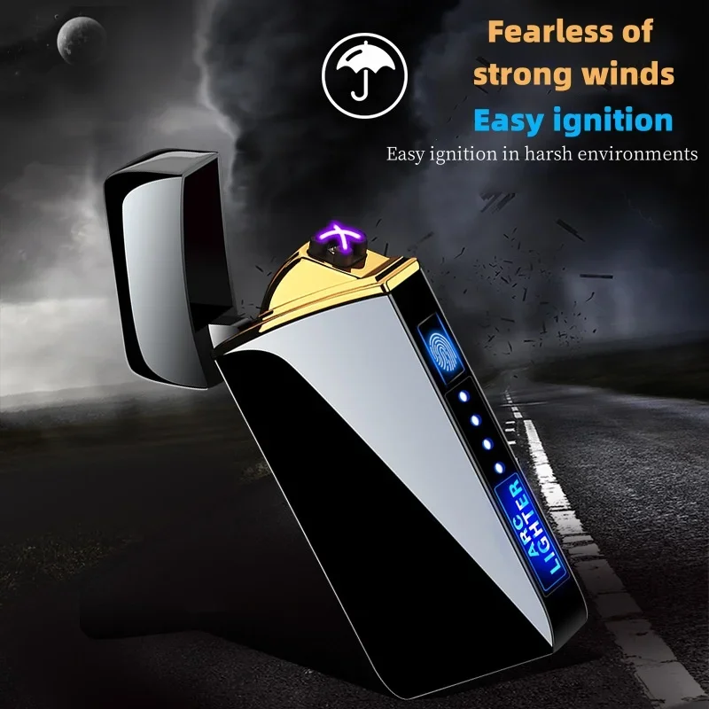 Hot Selling Fingerprint Induction Unlocking Electric Arc Lighter Charging Personalized Creative Windproof Lighter Cigar Gift