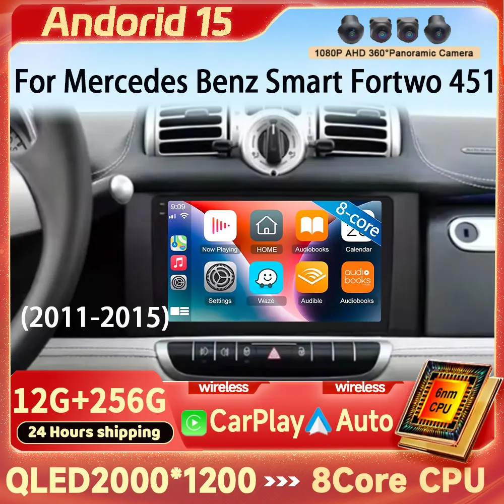 

Android 15 Car Radio For Mercedes Benz Smart Fortwo 451 2005 - 2015 Wireless Carplay Auto 4G Car Multimedia GPS 2din auto radio