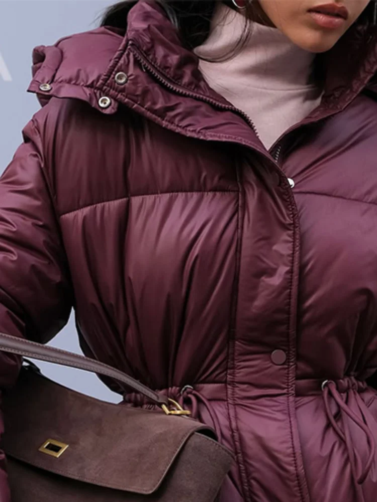 

Standneck Women Zipper Thicken Cotton Jackets Long Sleeves Lace Up Detachable Hat Coats Female 2025 Winter Warm Fashion Outwears