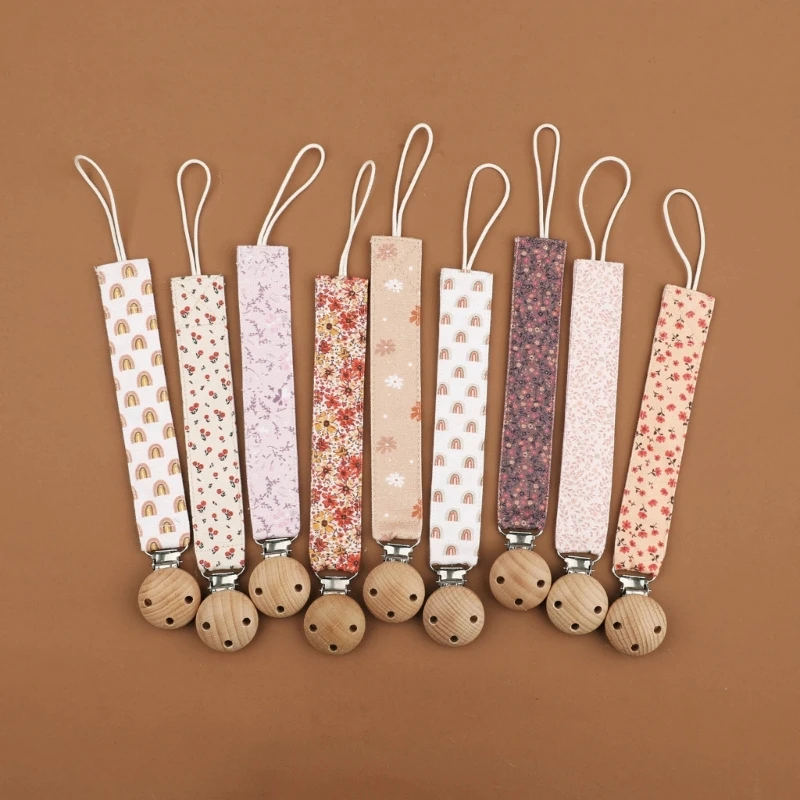 New Floral Print Baby Pacifier Clip Chain Thicken Cotton BPA Free Plaid Nipple Holder Newborn Dummy Soother Pacifier Holder Clip