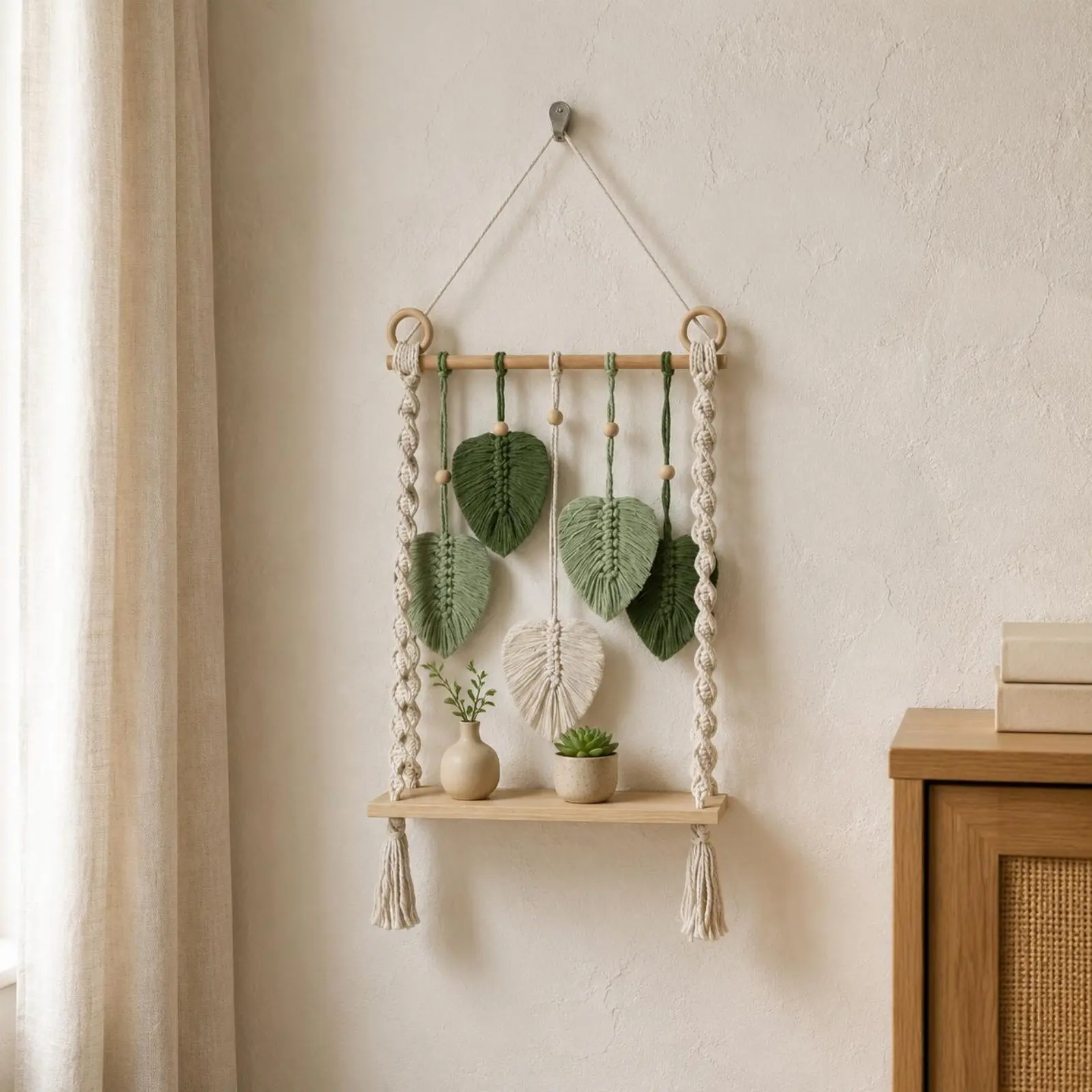 Leaf Wall Tapestry Shelf Handmade Macrame Wall Hanging Shelf Natural Look No Assembly Needed for Bedroom