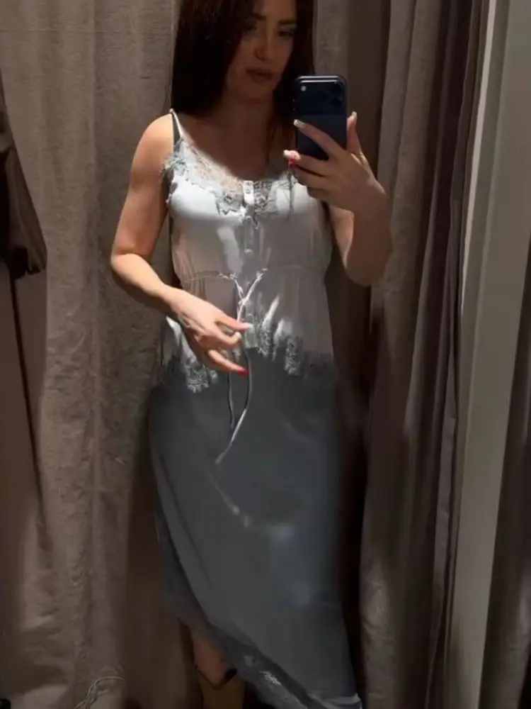 

Женская новая модная юбка миди с эластичным поясом, однотонная, из шелкового атласа, с асимметричным краем и кружевной отделкой, весенняя