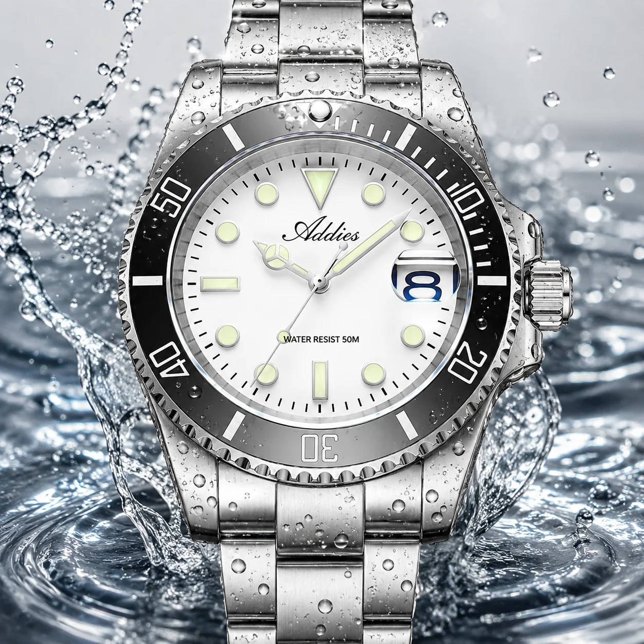 Addies Super Luminous Japan GM12 Lady Quartz Watch Stainless Steel 50M Waterproof Wristwatch Push Button Hidden Clasp Watches