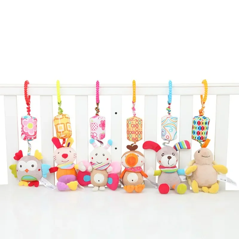 Baby Stroller Pendant Multifunctional Infants Cartoon Animal Wind Chime Plush Toy Rabbit Rattle Kids Soothing Toy Entrance Bite