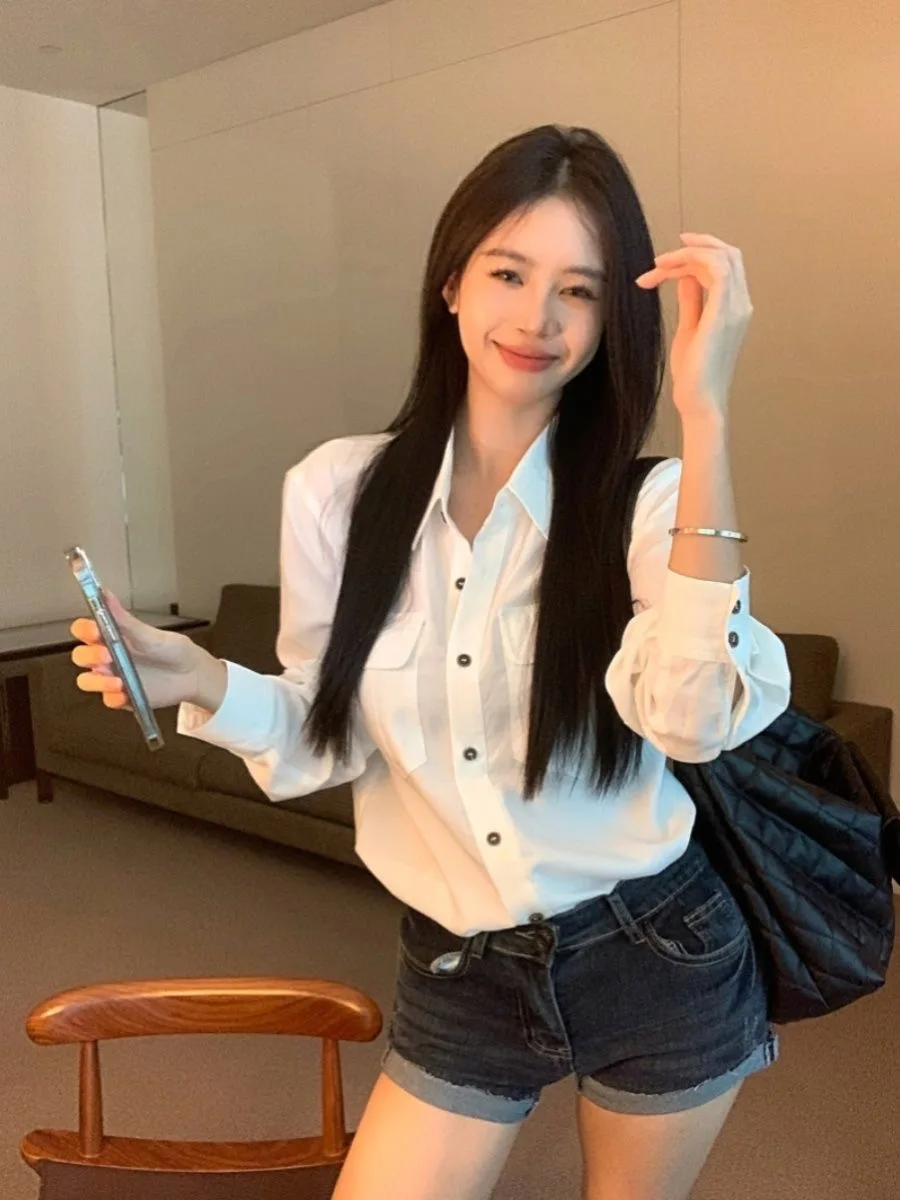 

Женская льняная белая рубашка-жакет свободного кроя, повседневная, длинная, с защитой от солнца, летняя, 2025, модная, устойчивая к деформации