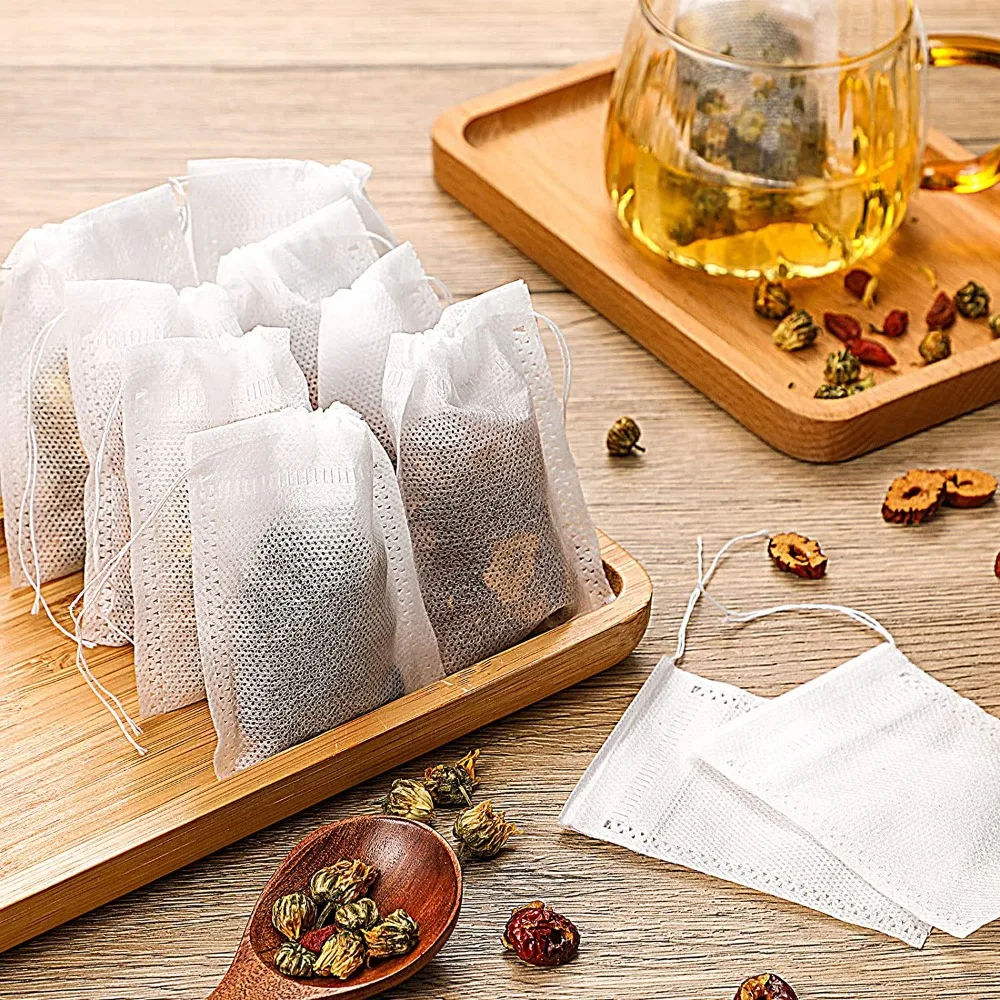 100/50Pcs Disposable Teabags Non-woven Empty Filter Bag For Spice Tea Infuser With Drawstring Spice Filters Teabags Kitchen Tool