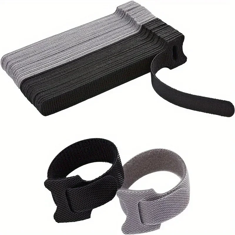 40Pcs Cable Management Belt Reusable Fixing Belt Adjustable Microfiber Cloth Hook Ring Cable Tissue Belt