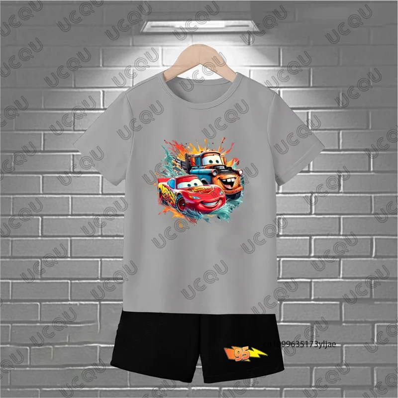 2 قطعة ملابس الأطفال رياضية البرق ماكوين سيارات 95 طباعة القطن تي شيرت + مجموعة تي شيرتات قصيرة للأطفال زوجين عادية دعوى الاطفال/الكبار الملابس #5