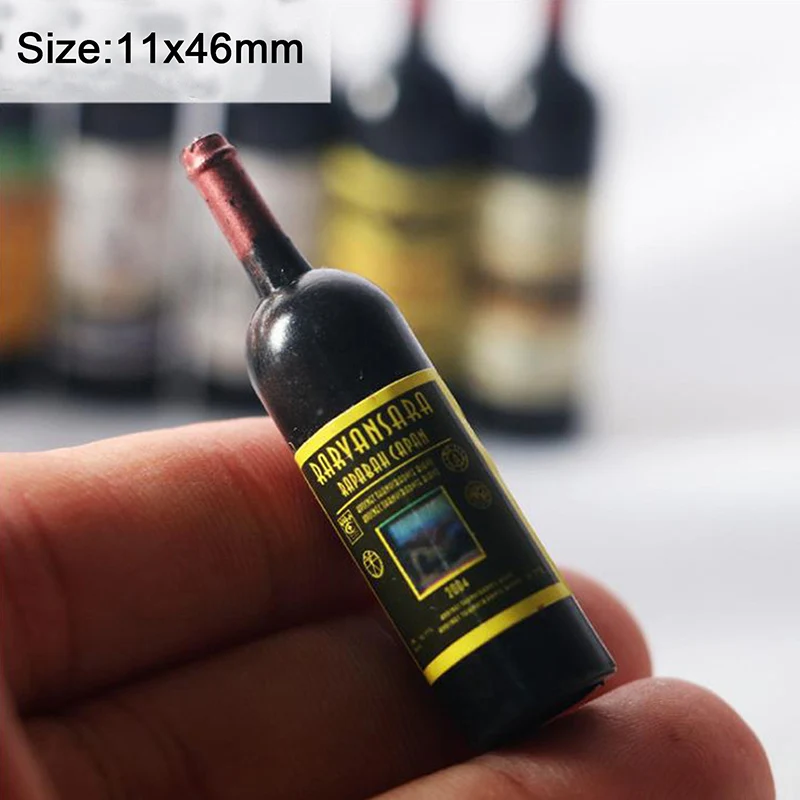 Botella de vino tinto en miniatura para casa de muñecas, accesorios de simulación para comida, juguete de decoración, 5 piezas, 1/12