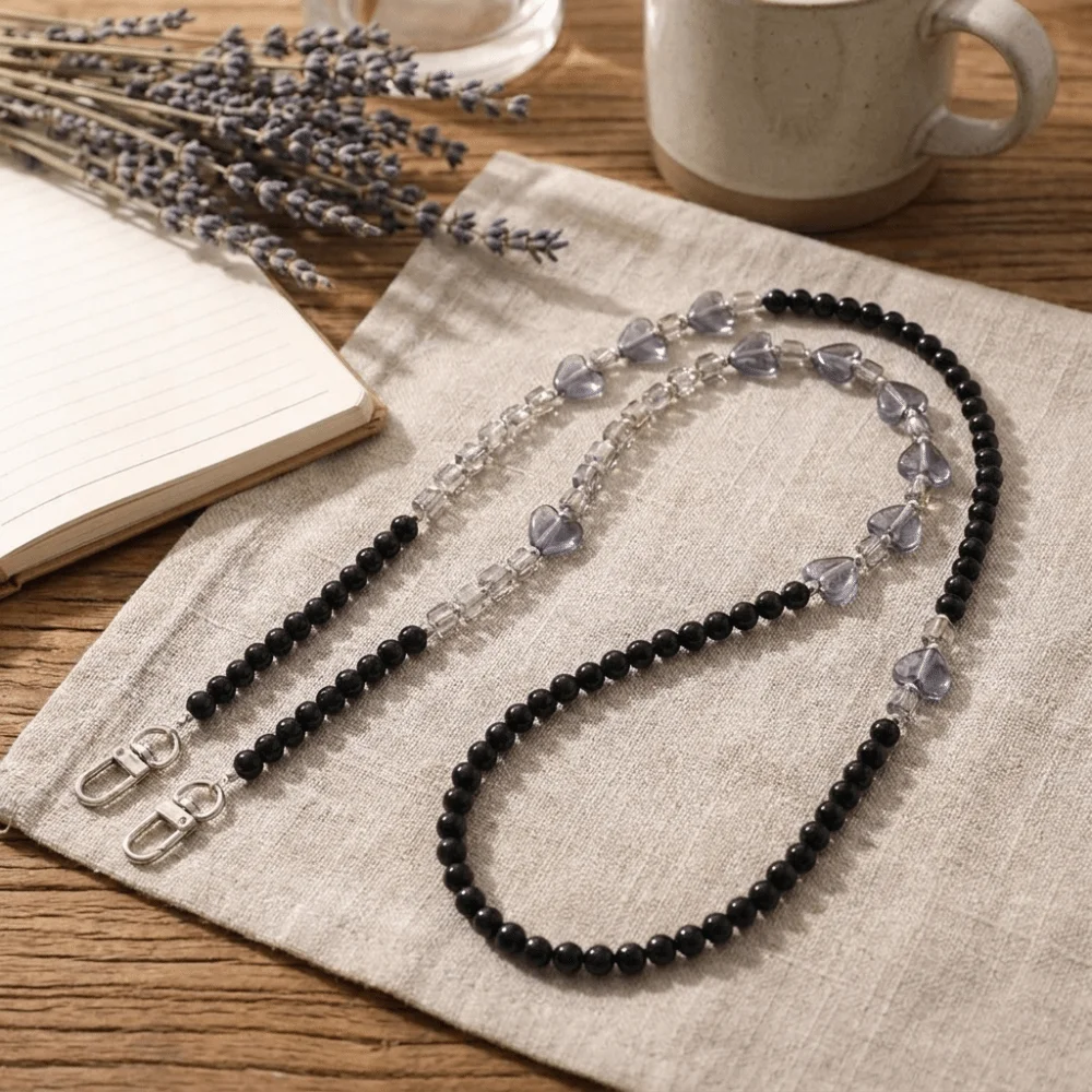 Acrylic Beads Beaded Phone Chain Dual Clips Heart Shape Crossbody Phone Strap Clear Translucent Metal Hardware