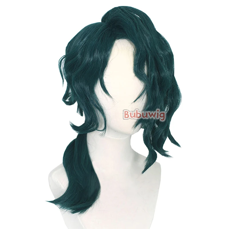 Bubuultraviolet Hwei Cosplay Perruques de Cheveux Synthétiques pour Hommes, Jeu LOL Hwei, 60cm de Long, Bouclés, Vert Foncé, ix, Perruque Ondulée, Degré de Chaleur