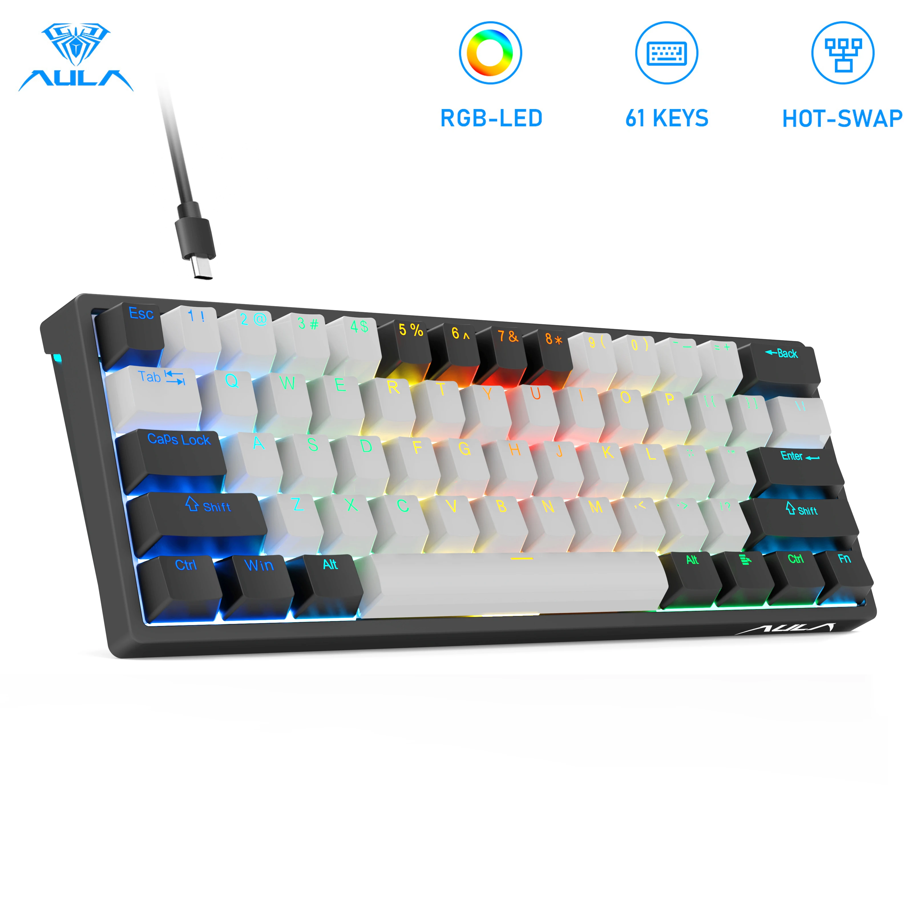 AULA F3261 Mechanical Gamer Keyboard Macro Keyboard Hotswap Gaming Keyboard for Tablet 60 Percent Layout RGB Customize Software