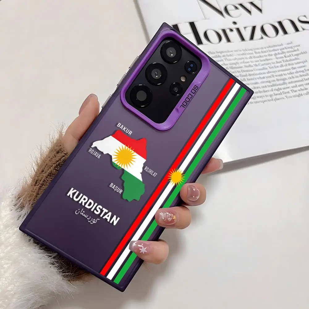 كردستان العلم خريطة شعار قضية الهاتف لسامسونج غالاكسي S25 حافة S24 S23 S22 S21 S20 الترا فوندا سيليكون غطاء فضي