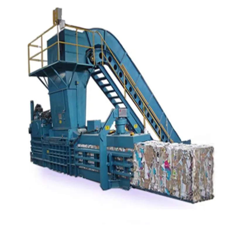 PLC Controlled Fully Automatic Horizontal Hydraulic Baler With Conveyor For Waste Cardboard Logistics Warehouse Recycling