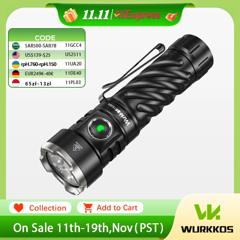 Wurkkos TS26S الشعلة EDC مصباح يدوي 3100LM قابلة للشحن الشعلة القوية 21700 LED مصباح العمل ضوء محمول مع غطاء الذيل المغناطيسي