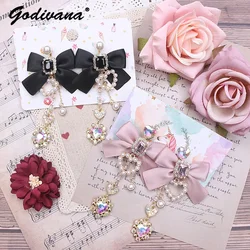 Lolita Style Lady Earrings Sweet Cute Pearl Heart Pendant Rhinestone Tassel Earrings Silver Needle Ear Clip for Women