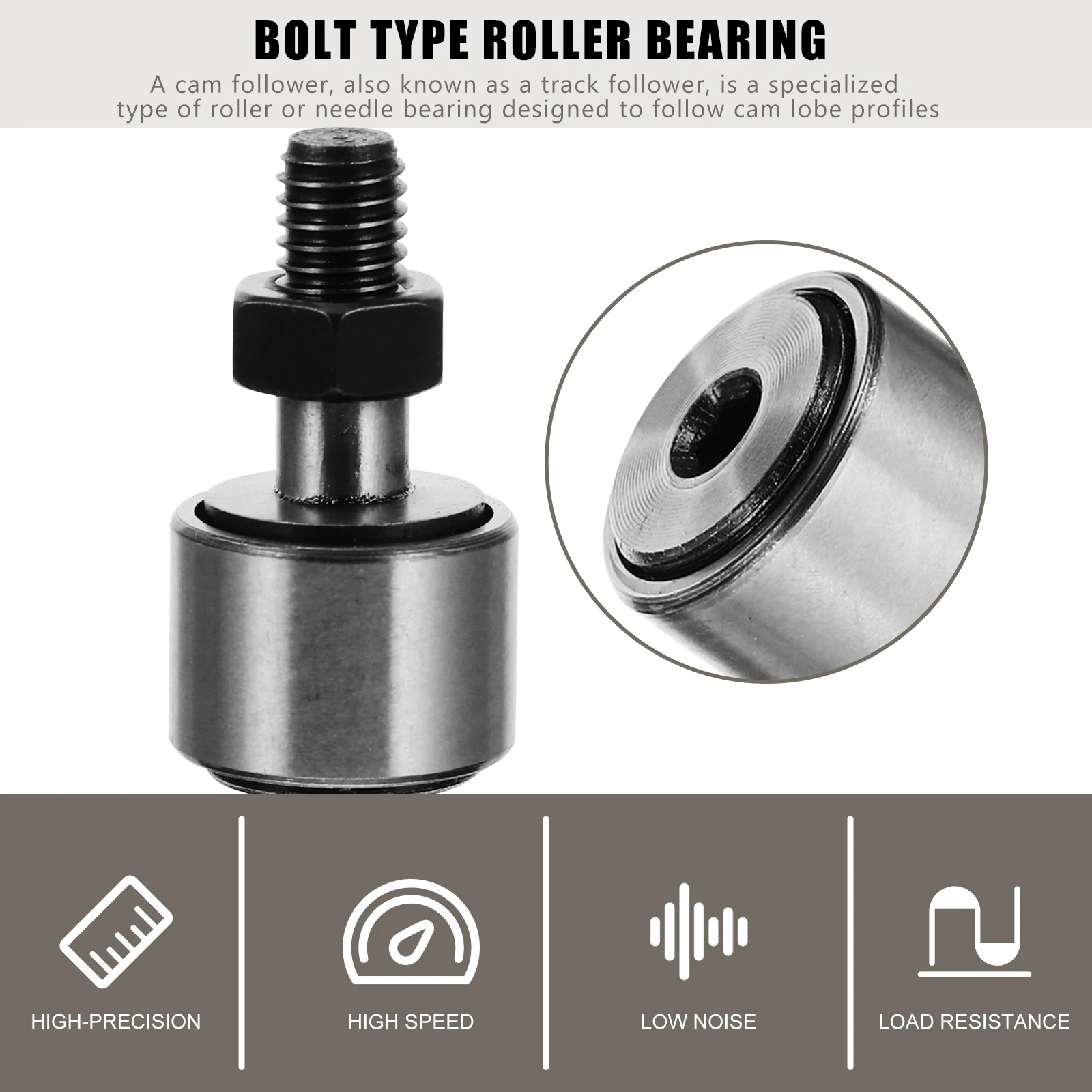 

4 Pcs Cam Follower Roller Needle Bearings Steel Bolt Type Heavy Duty High Radial Load Capacity Automotive Truck Agricultural