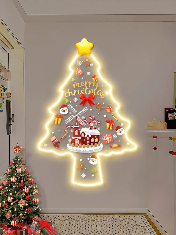 Christmas Decoration Christmas Tree Poster Wall Painting Nordic Cream Style Room Wall Decor Creative Atmophere Light Painting