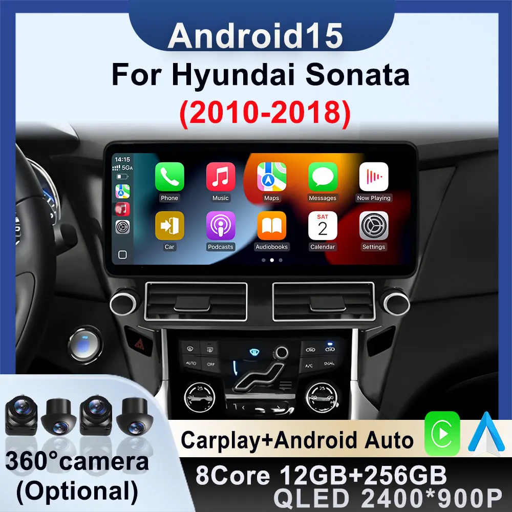 For Hyundai Sonata 2010-2018 12.3 Android 15 Auto Car Radio Multimedia Video Player Stereo Carplay BT Head Unit WIFI Navigation