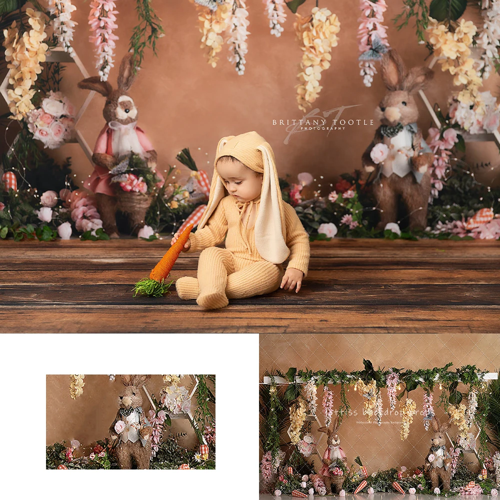 

Spring Garden Bunny Backdrops Kids Adult Photography Props Child Baby Photocall Decors Floral Plants Animals Backgrounds