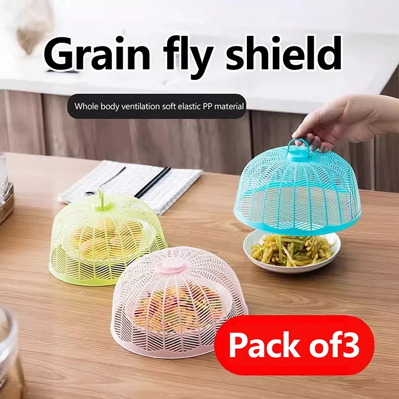 3Pcs Plastic Food Cover Portable Breathable Round Mesh Cage Dustproof Anti Mosquito Fly Dish Protector Home Kitchen