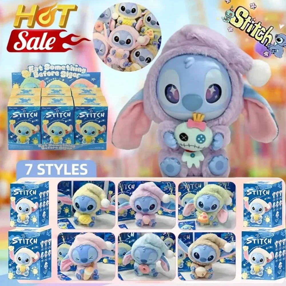 

Kawaii Nwe Stitch Blind Box Bag Eat Some ThingBefore Sleep Series Виниловый кулон Милая куклаMystery Box Пушистая кукла-сюрприз в подарок