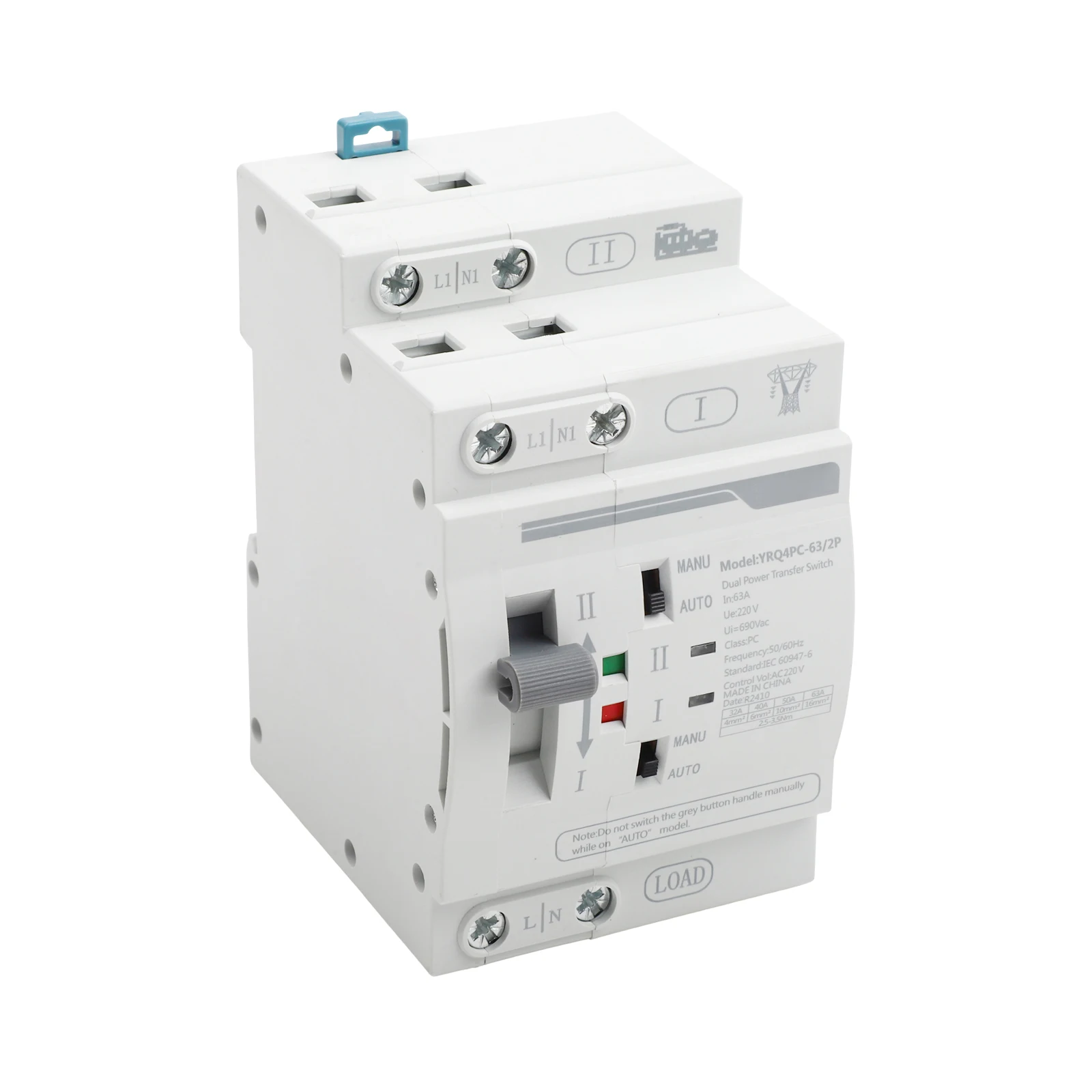 

Dual Power Automatic Transfer Switch 2P 63A 220V Load Disconnector For Generator And Utility Power Changeover During Emergencies