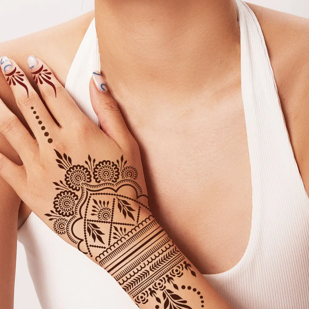 1 Pair Henna Tattoo Stencil for Women Handmade DIY Body Painting Flower Design Henna Tattoo Template Temporary Tattoo Tools
