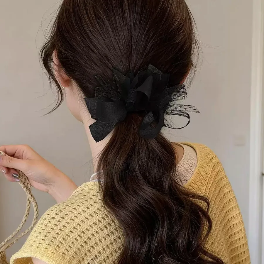 

Lace Bow Scrunchie Korean Style Soft Fabric Hair Tie Gentle Versatile For Daily Commute Ponytail Women