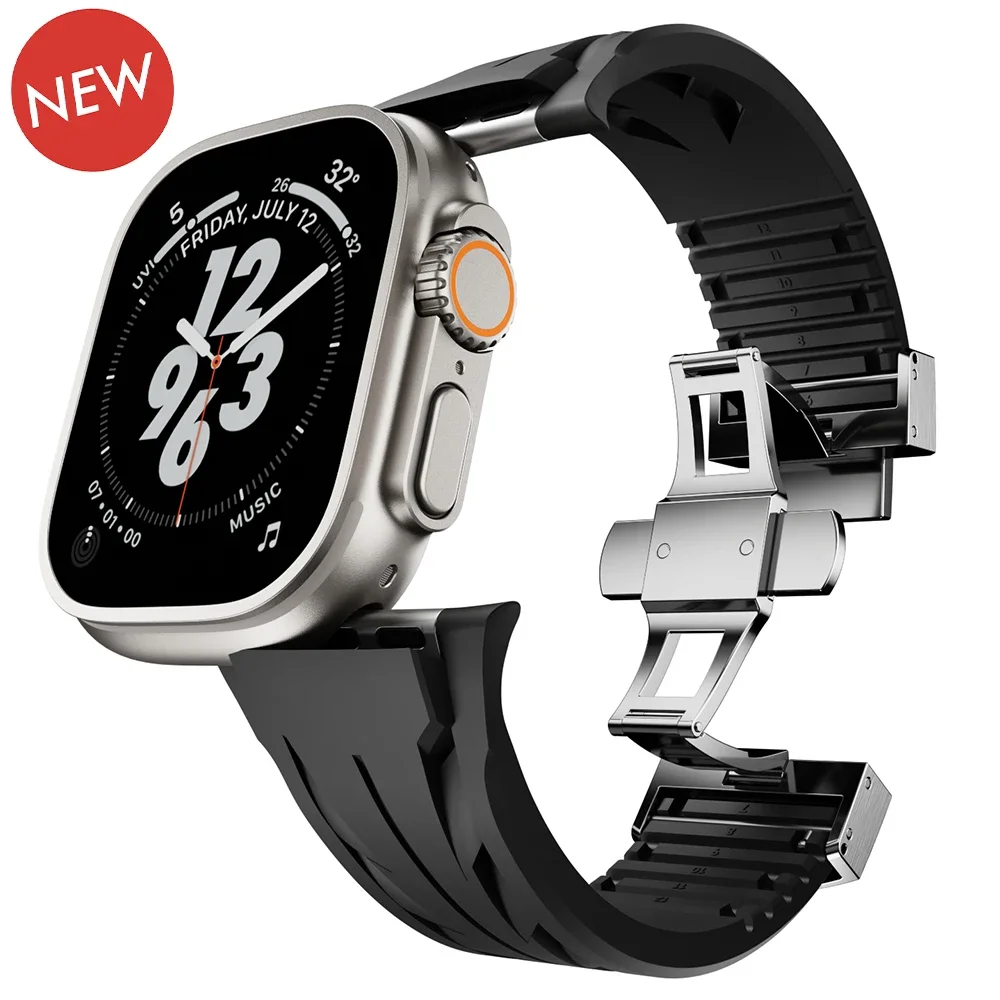 Cut To Size Band for Apple Watch Ultra 2 49mm 45mm 44mm 42mm Sports Rubber Strap for IWatch Series 9 8 7 6 5 Se Luxury Bracelet