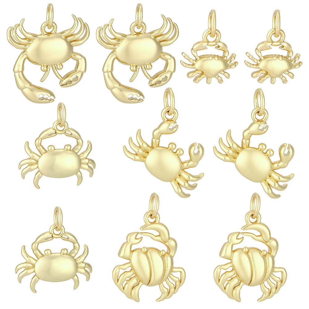 10Pcs Crab Charms 18K Gold Plated Sea Animal Charms Ocean Beach Charm for Jewelry Making Summer DIY Crafts Bracelet Necklace