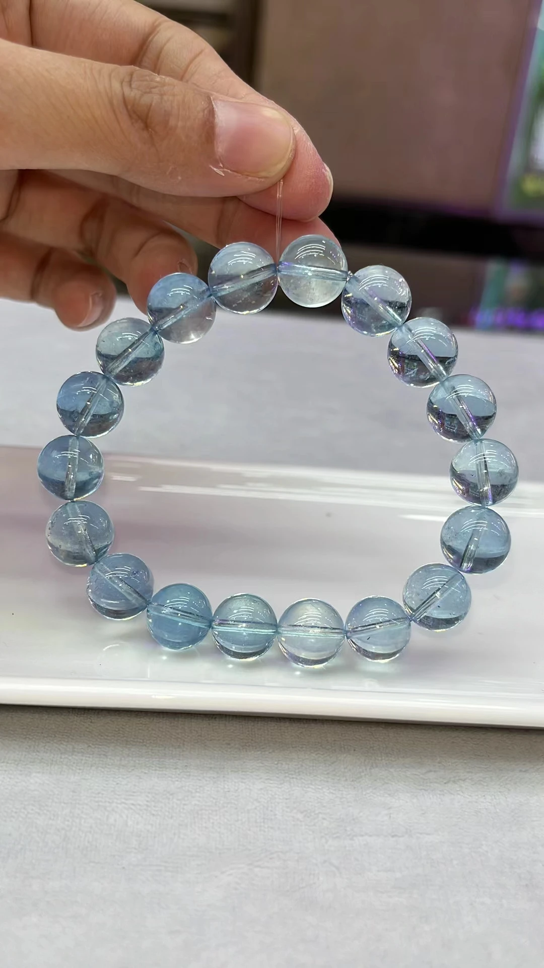 Natural Blue Aquamarine Quartz Bracelet Clear Round Beads 9mm Gemstone Wealthy Stone For Women Men AAAAAAA