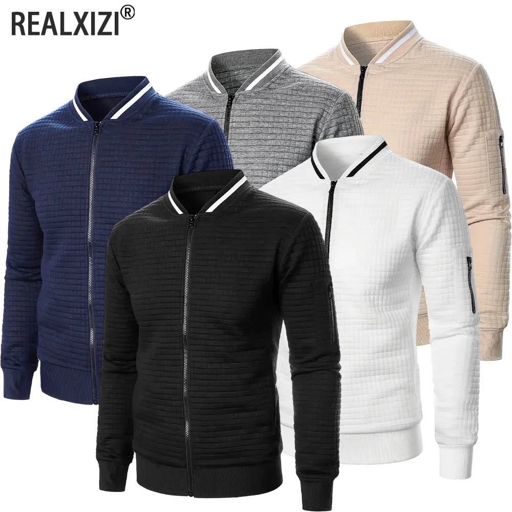 

Men's Long Sleeve Zipper Jacket Stand Up Collar Casual Coats Sport Outdoor Sweatwear Men Warm Baseball Collar Sweatshirts