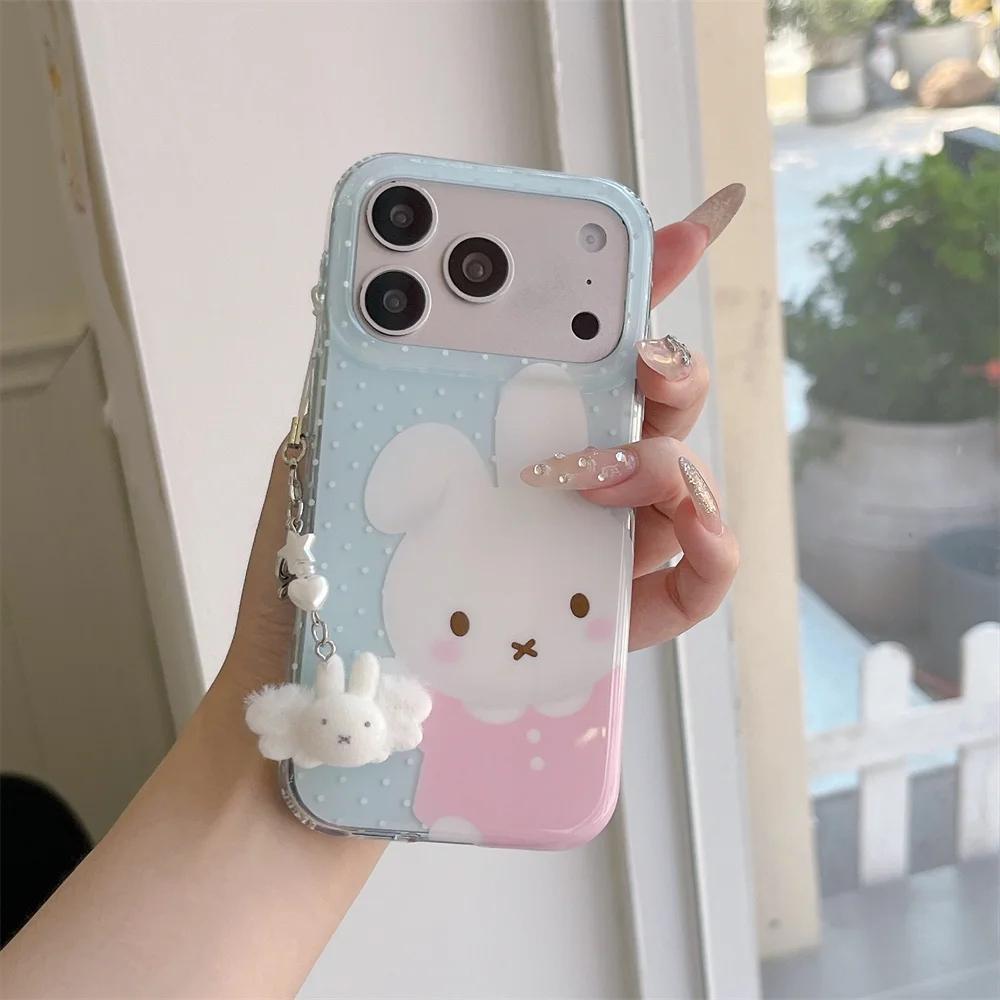 New Fashion Cute miffy stars Phone Case For iPhone 15 16 17 Pro max Shockproof Cover Lanyard with Protective cases Shell Cover